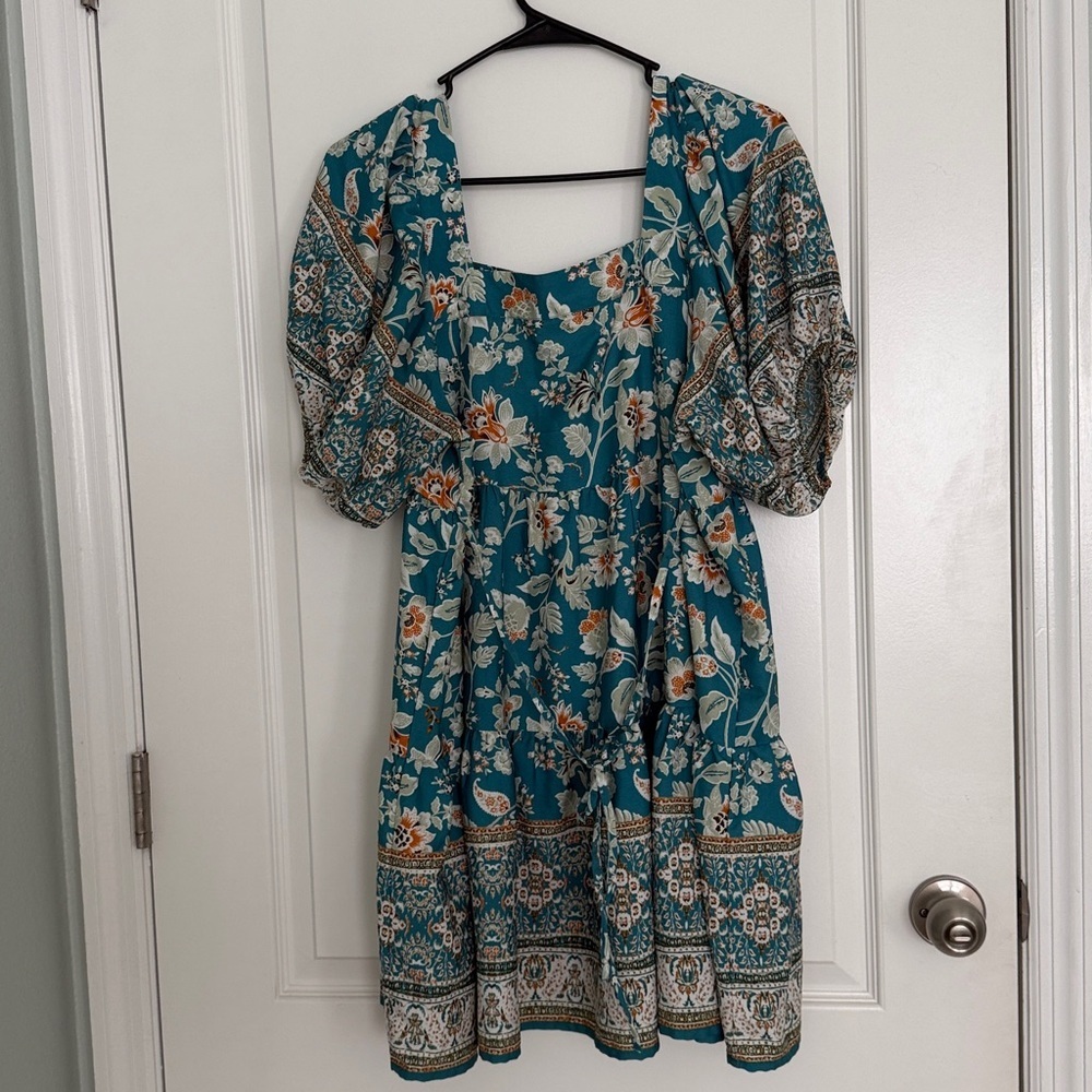 Band of the Free summer mini dress Floral Puff Sleeve Dress Sz Medium Multicolor - Picture 7 of 8